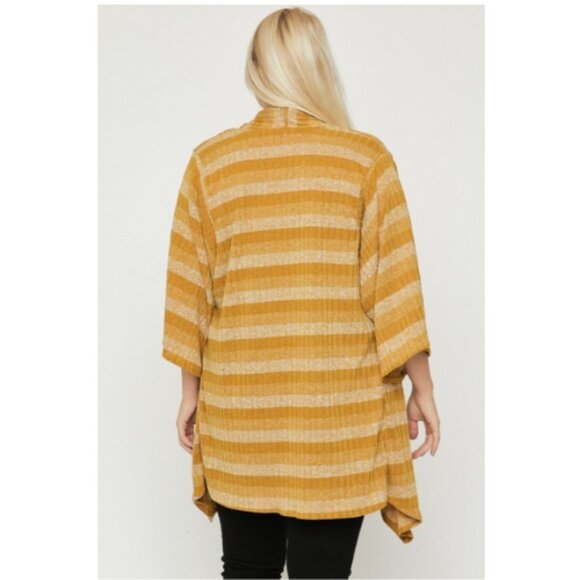 Kimono style striped cardigan Plus Size 1XL Mustard - Picture 4 of 4